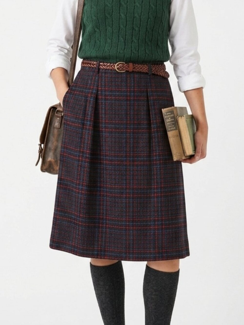 Vintage Peabody House Skirt Wool Pleated Blue Plaid Academia Preppy Midi 11/12